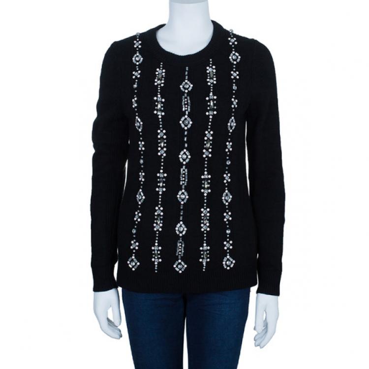 Pre Owned Tory Burch Etta Embellished Knit Sweater M
