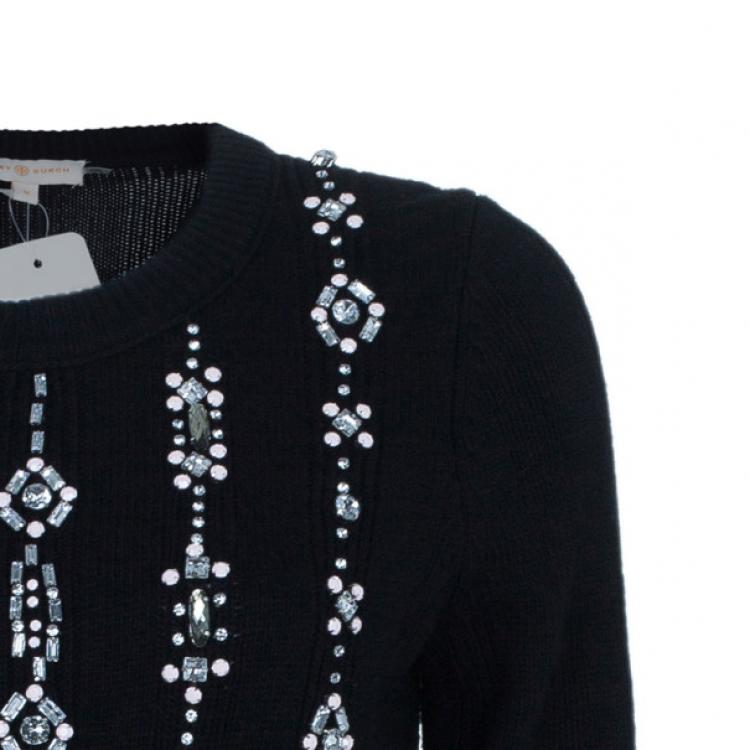 Pre Owned Tory Burch Etta Embellished Knit Sweater M