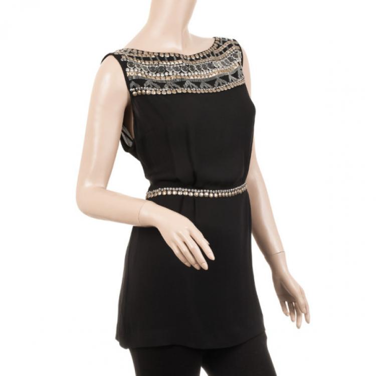 Pre Owned Tory Burch Black 'Aziza' Embellished Top L