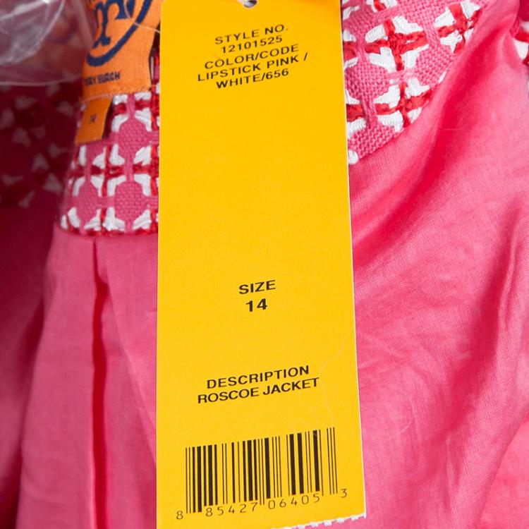 Pre Owned Tory Burch Pink Roscoe Tweed Blazer XL