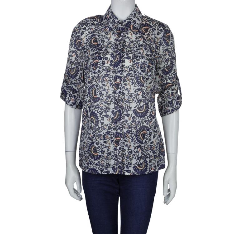 Pre Owned Tory Burch Blue Brigitte Printed Top M