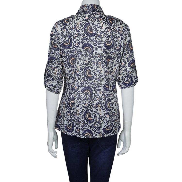 Pre Owned Tory Burch Blue Brigitte Printed Top M