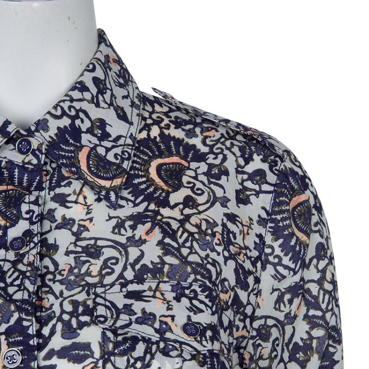 Pre Owned Tory Burch Blue Brigitte Printed Top M