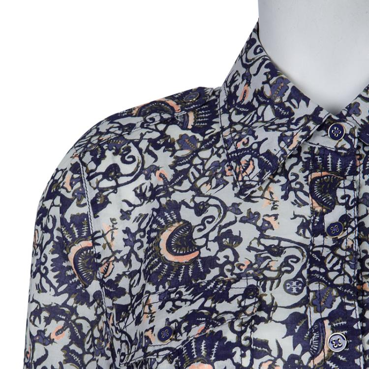 Pre Owned Tory Burch Blue Brigitte Printed Top M