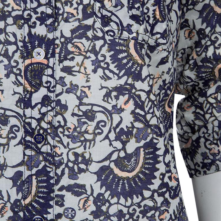 Pre Owned Tory Burch Blue Brigitte Printed Top M
