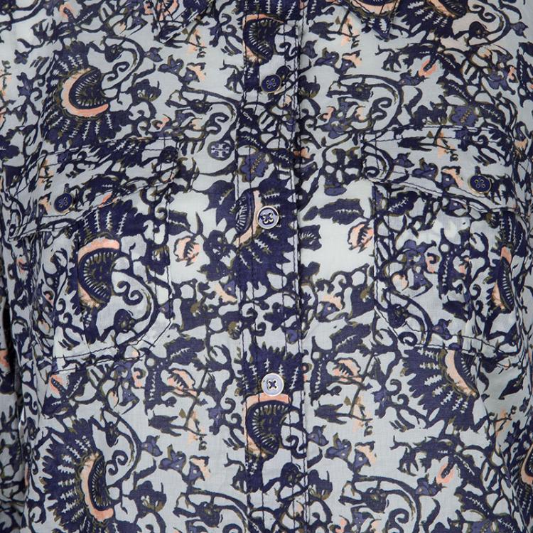 Pre Owned Tory Burch Blue Brigitte Printed Top M