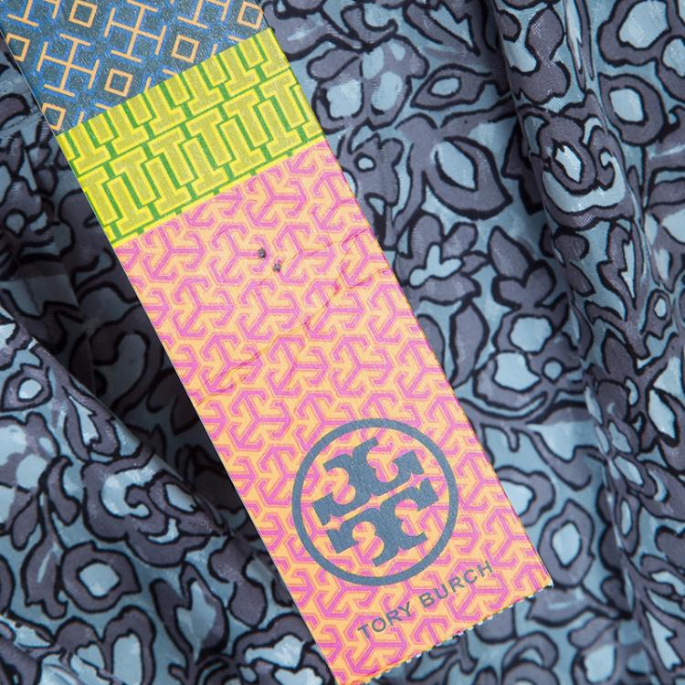 Pre Owned Tory Burch Blue Floral Printed Silk Long Sleeve Nicki Bow Blouse S