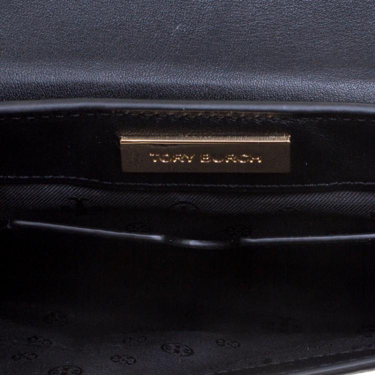 Pre Owned Tory Burch Black Leather Gemini Link Chain Clutch