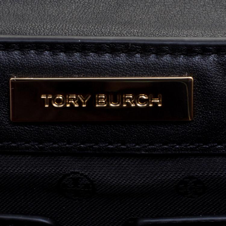 Pre Owned Tory Burch Black Leather Gemini Link Chain Clutch