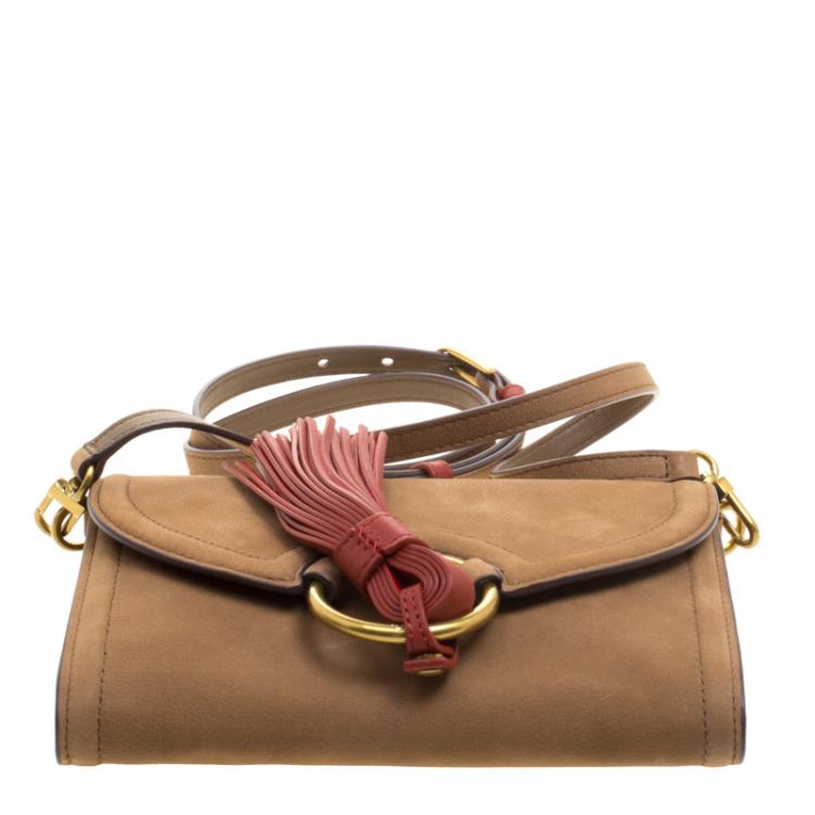 Pre Owned Tory Burch Brown Nubuck Leather Tassel Crossbody Bag