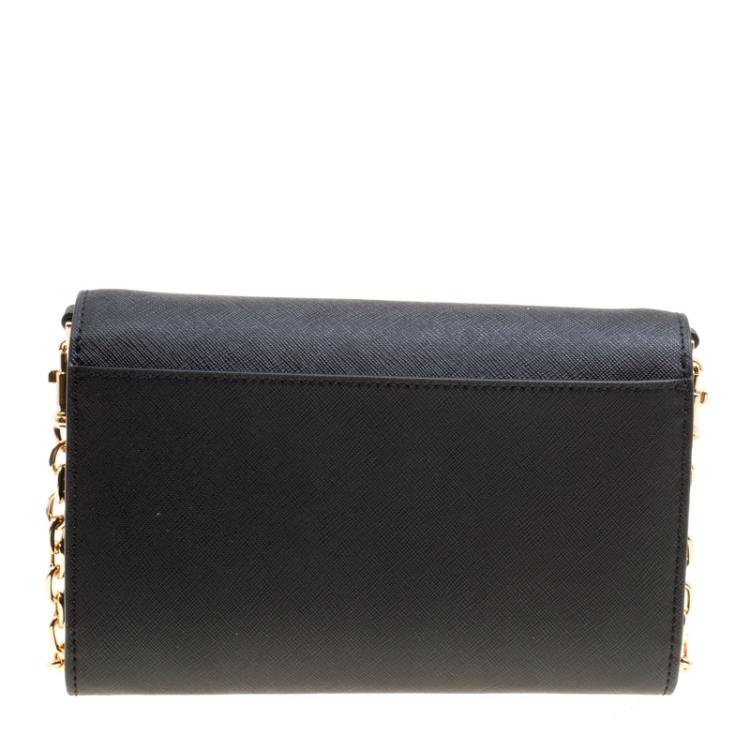 Pre Owned Tory Burch Black Leather Robinson Chain Clutch