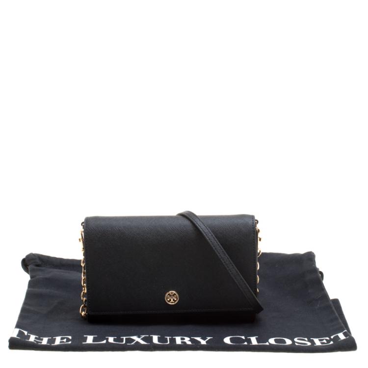 Pre Owned Tory Burch Black Leather Robinson Chain Clutch