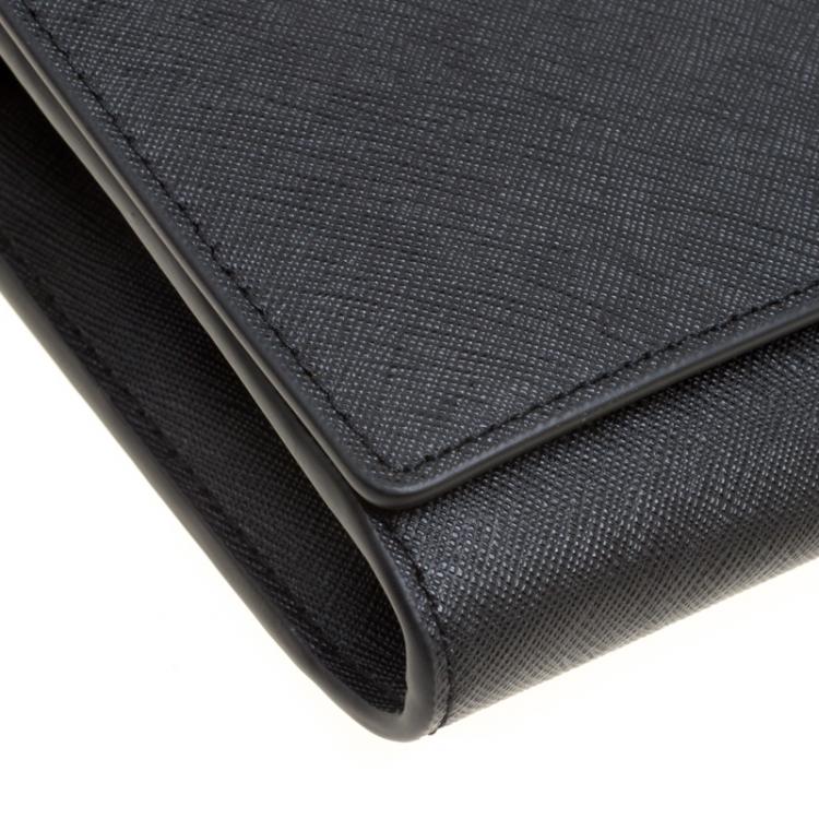 Pre Owned Tory Burch Black Leather Robinson Chain Clutch