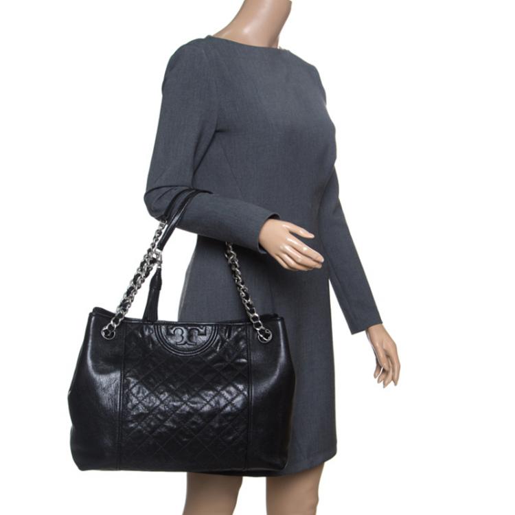 Tory Burch Black Distreesed Leather Fleming Tote