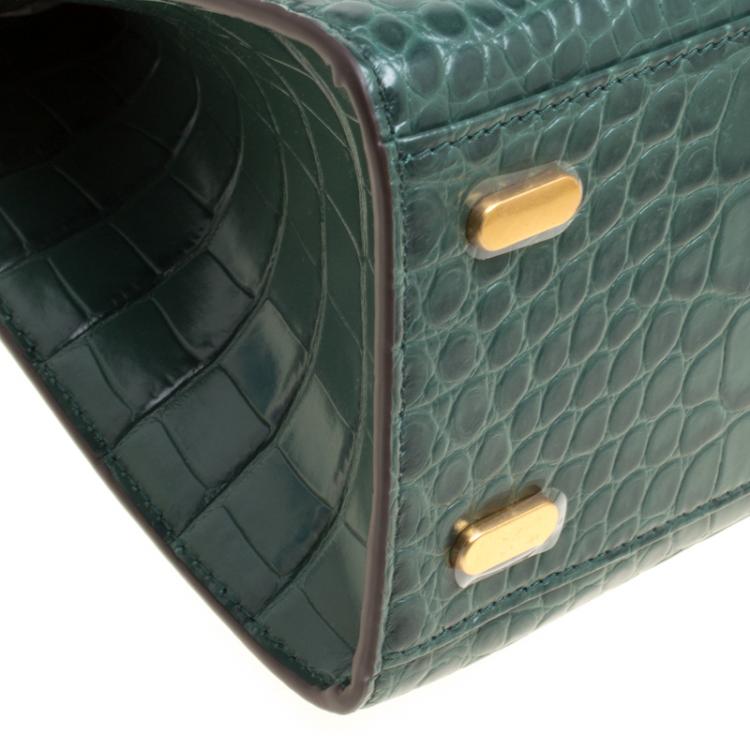 Pre Owned Tory Burch Green Croc Embossed Leather Lee Radziwill Satchel