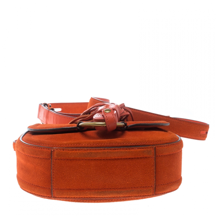 Pre Owned Tory Burch Orange Suede Mini Tassle Saddle Bag