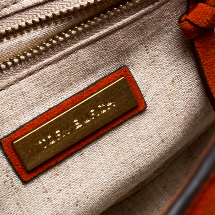 Pre Owned Tory Burch Orange Suede Mini Tassle Saddle Bag