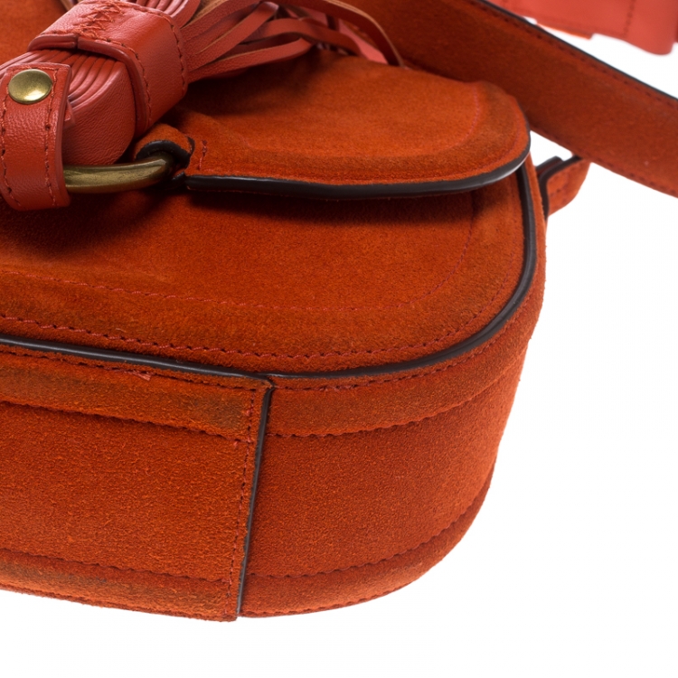 Pre Owned Tory Burch Orange Suede Mini Tassle Saddle Bag