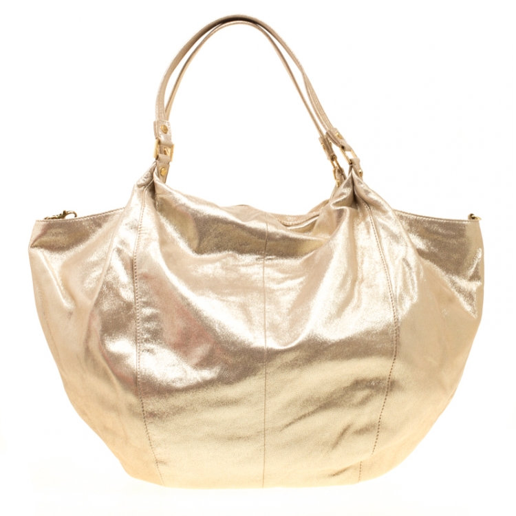 Pre Owned Tory Burch Gold Leather Oversized Dean Hobo