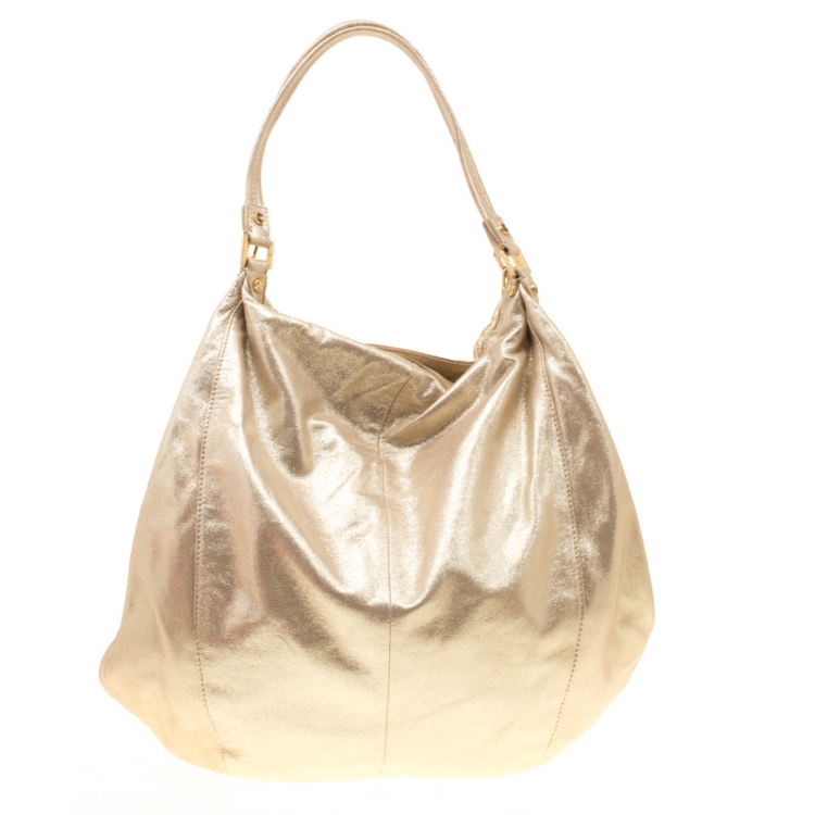 Pre Owned Tory Burch Gold Leather Oversized Dean Hobo
