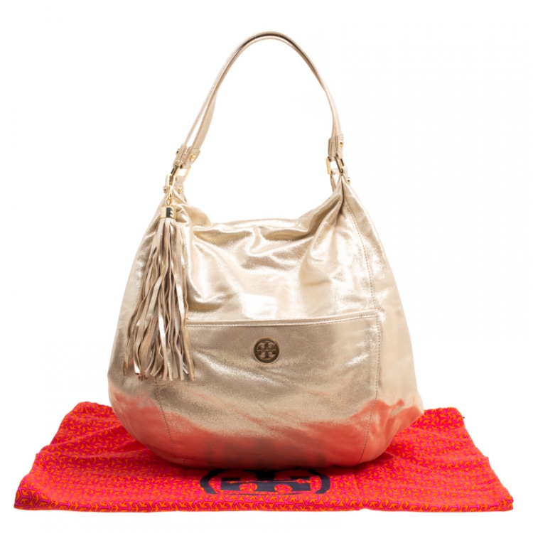 Pre Owned Tory Burch Gold Leather Oversized Dean Hobo