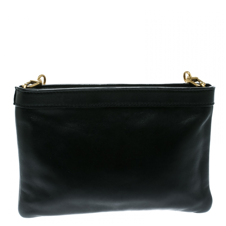 Pre Owned Tory Burch Black/Multicolor Leather and Sequin Floral Embellished Clutch