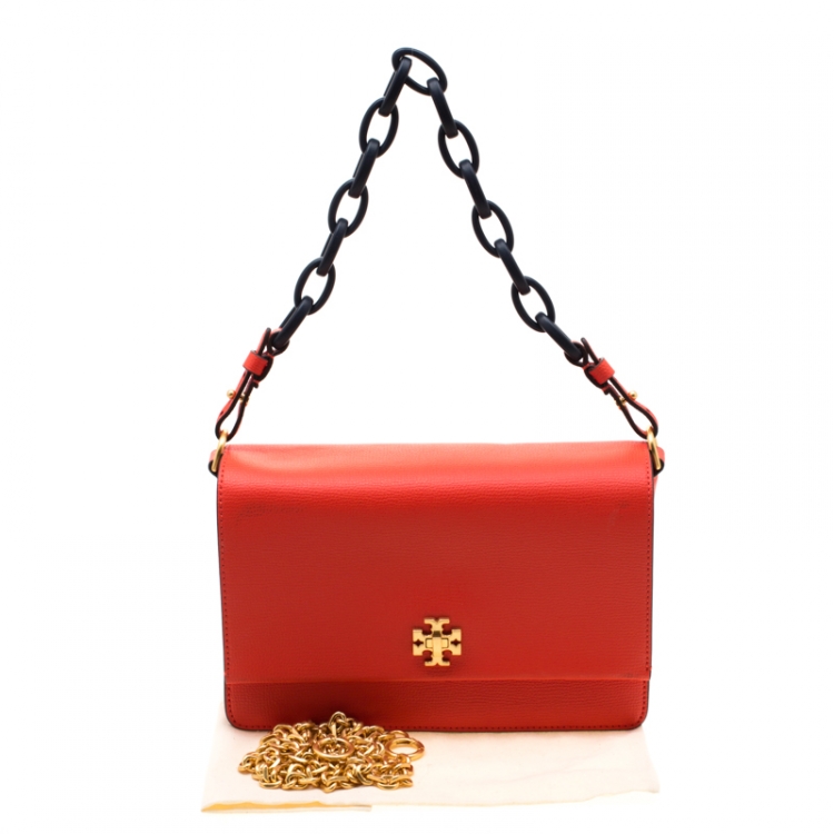 Pre Owned Tory Burch Orange Leather Kira Shoulder Bag