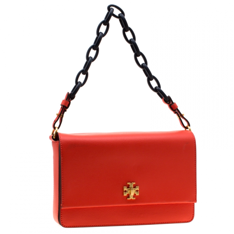 Pre Owned Tory Burch Orange Leather Kira Shoulder Bag