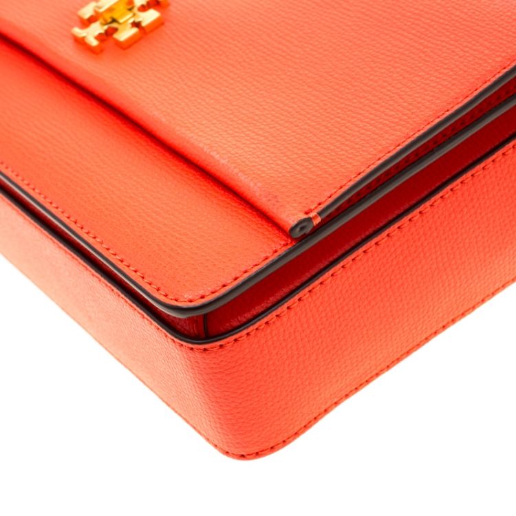 Pre Owned Tory Burch Orange Leather Kira Shoulder Bag
