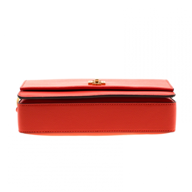 Pre Owned Tory Burch Orange Leather Kira Shoulder Bag