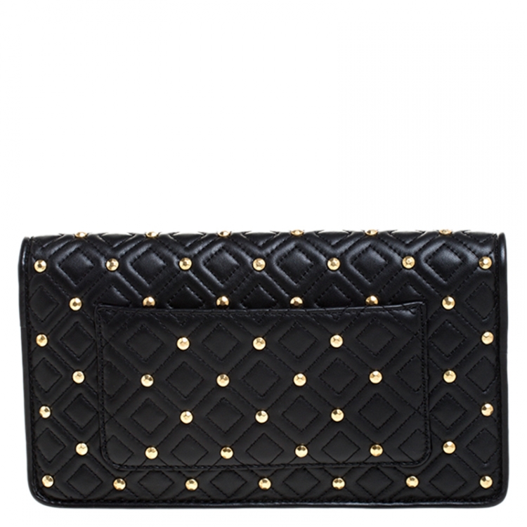 Pre Owned Tory Burch Black Leather Fleming Stud Clutch