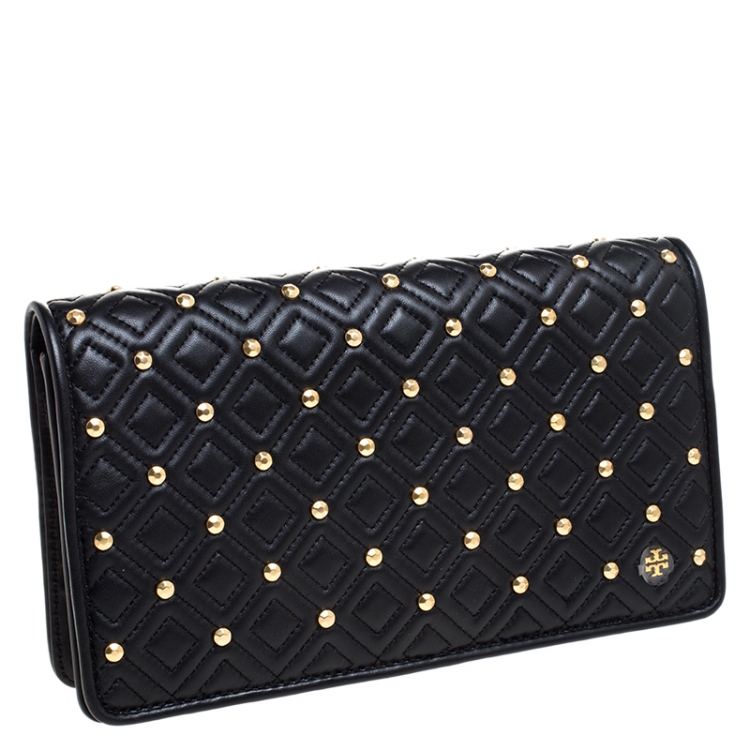 Pre Owned Tory Burch Black Leather Fleming Stud Clutch