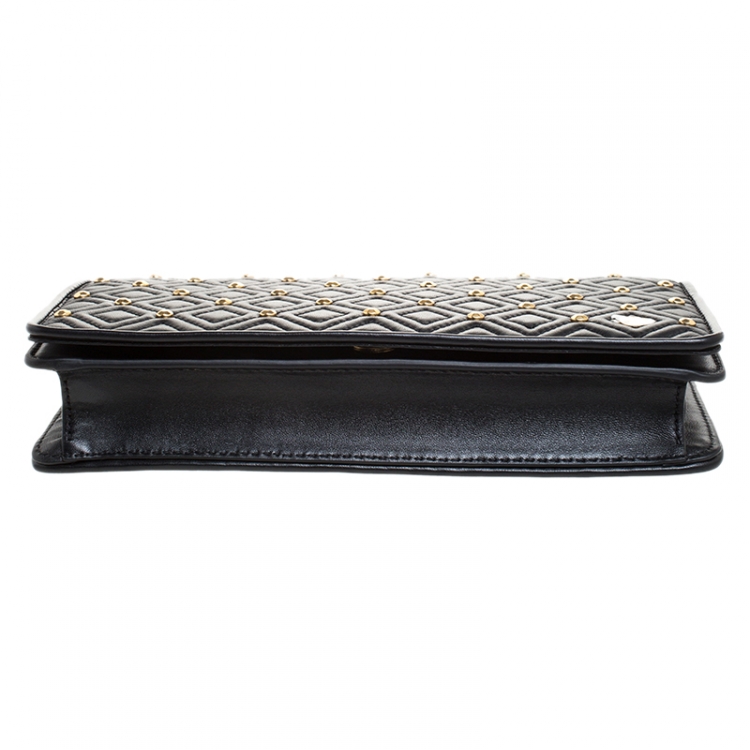 Pre Owned Tory Burch Black Leather Fleming Stud Clutch