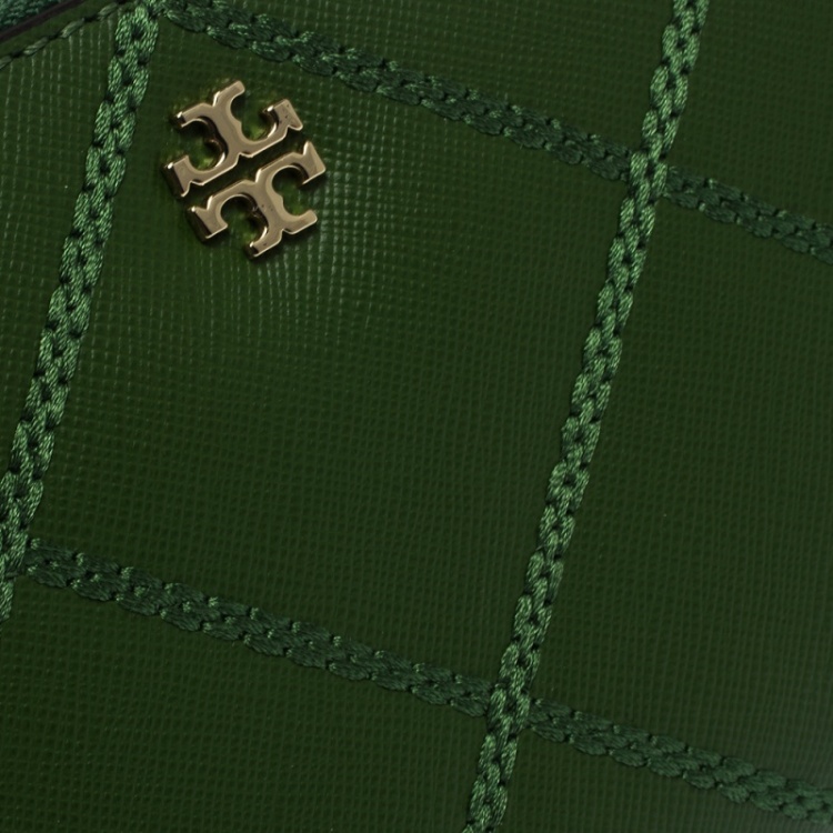 Pre Owned Tory Burch Green Leather Ultra Stitched Robinson Zip Around Wallet