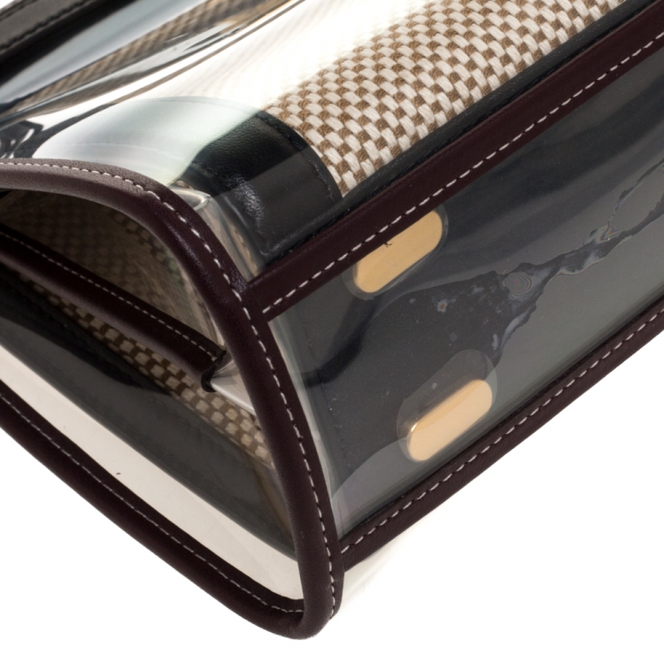 Pre Owned Tory Burch Black/Beige Leather and Canvas Lee Radziwill Top Handle Bag with Rain Cover