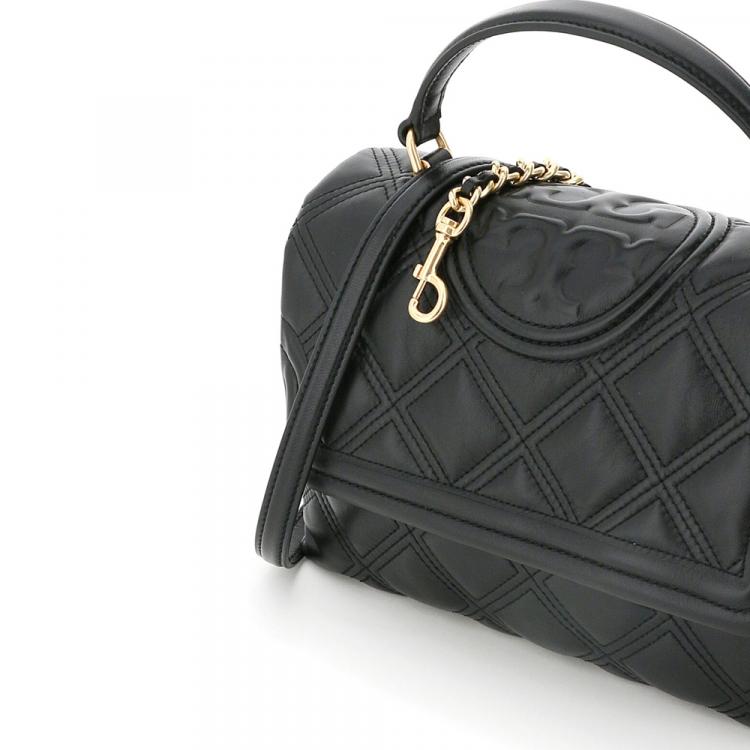 Pre Owned Tory Burch Black Fleming Leather Soft Quilted Top Handle Bag