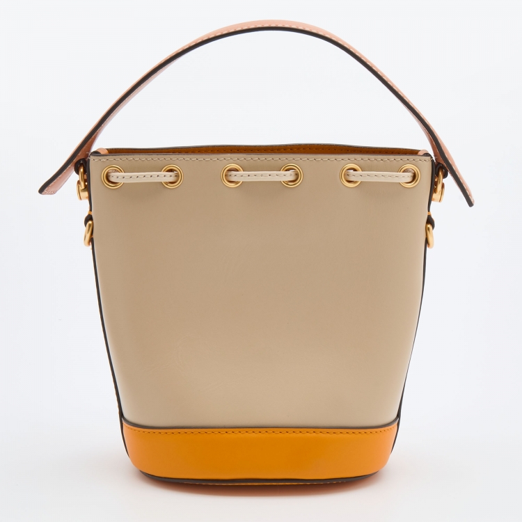 Pre Owned Tory Burch Multicolor Leather Mini Colorblocked Bucket Bag