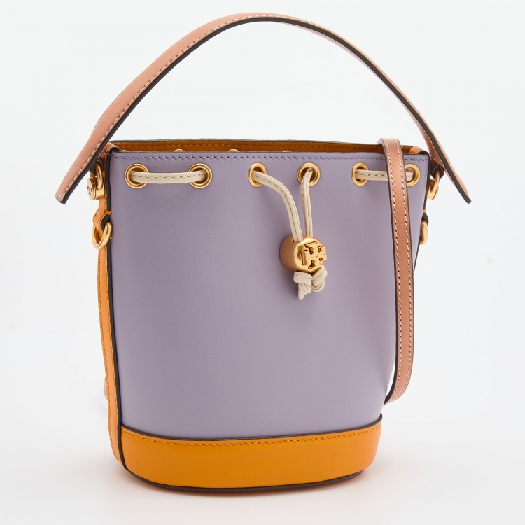 Pre Owned Tory Burch Multicolor Leather Mini Colorblocked Bucket Bag