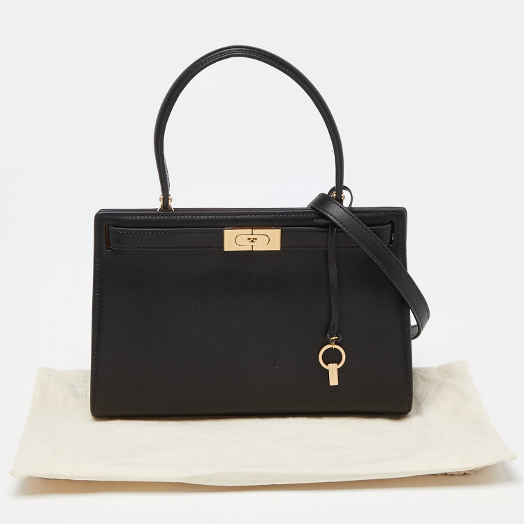 Pre Owned Tory Burch Black Leather Small Lee Radziwill Top Handle Bag
