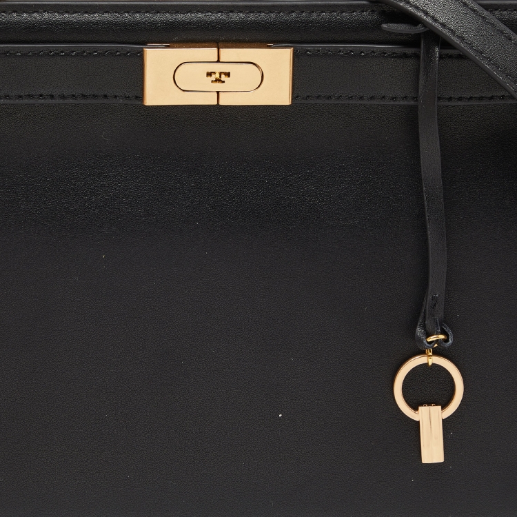 Pre Owned Tory Burch Black Leather Small Lee Radziwill Top Handle Bag