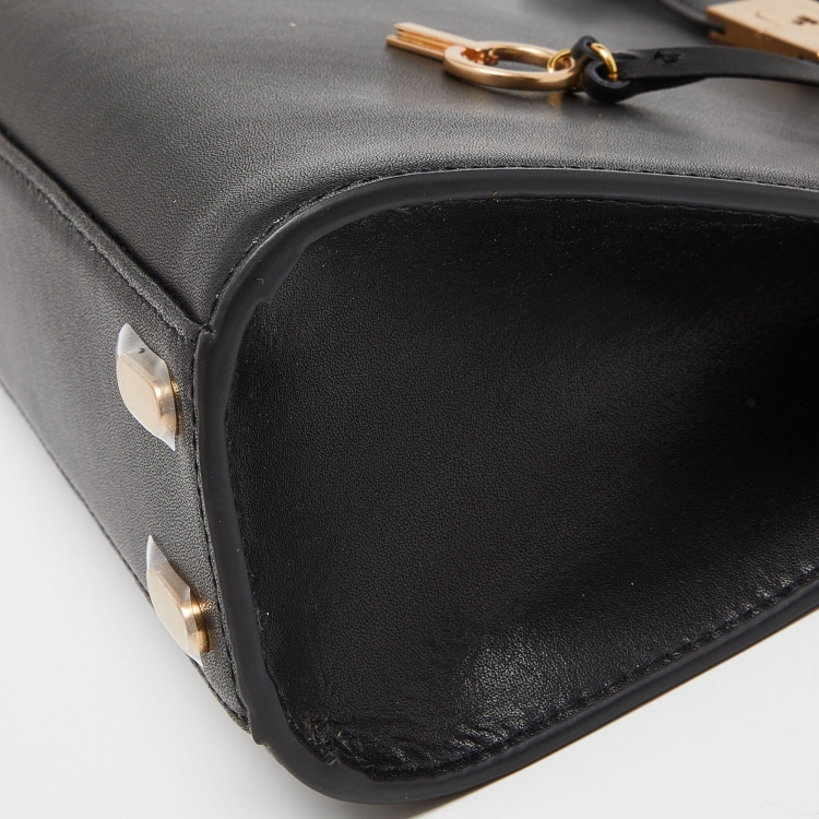 Pre Owned Tory Burch Black Leather Small Lee Radziwill Top Handle Bag