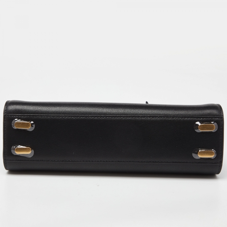 Pre Owned Tory Burch Black Leather Small Lee Radziwill Top Handle Bag