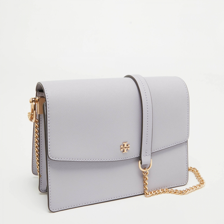 Pre Owned Tory Burch Lilac Leather Emerson Envelope Shoulder Bag