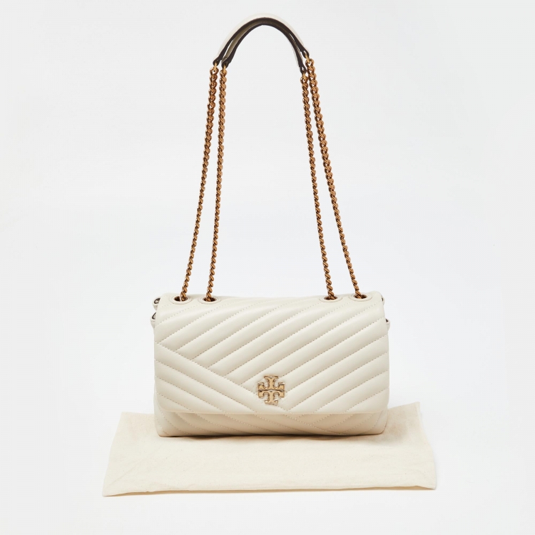 Pre Owned Tory Burch Off White  Chevron Leather Kira Flap Shoulder Bag
