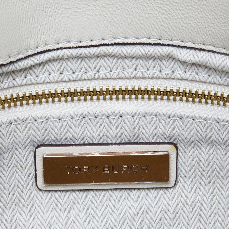 Pre Owned Tory Burch Off White  Chevron Leather Kira Flap Shoulder Bag