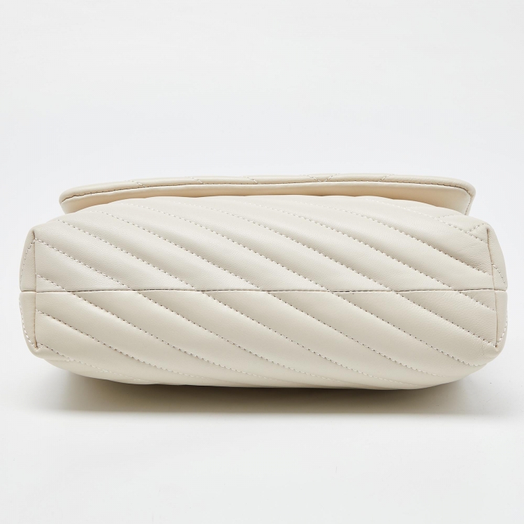 Pre Owned Tory Burch Off White  Chevron Leather Kira Flap Shoulder Bag