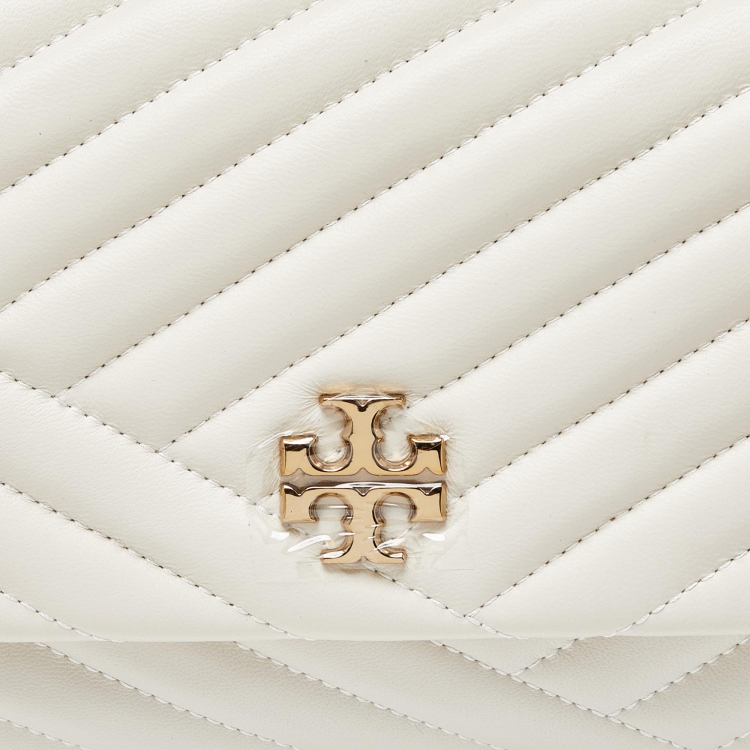 Pre Owned Tory Burch Off White  Chevron Leather Kira Flap Shoulder Bag