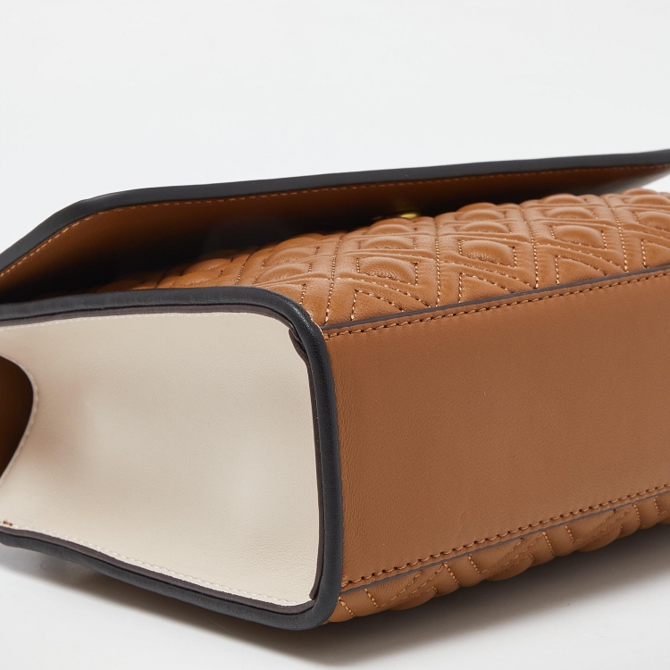 Pre Owned Tory Burch Tri Color Quilted Leather Color Block Fleming Shoulder Bag