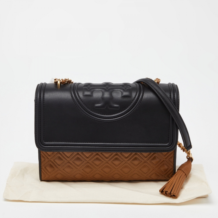 Pre Owned Tory Burch Tri Color Quilted Leather Color Block Fleming Shoulder Bag