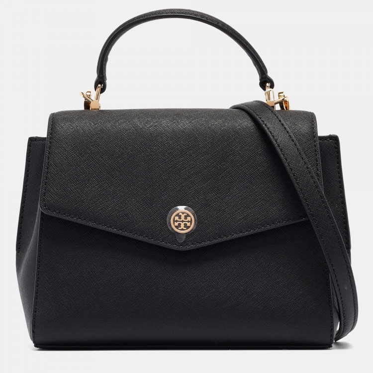 Pre Owned Tory Burch Black Leather Small Robinson Top Handle Bag